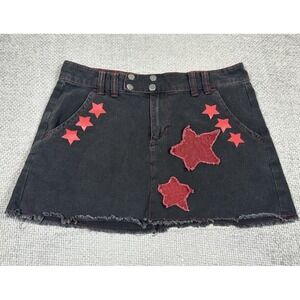 HOT TOPIC Social Collision Black Denim Mini Skirt Stars Emo Goth Punk Grunge M